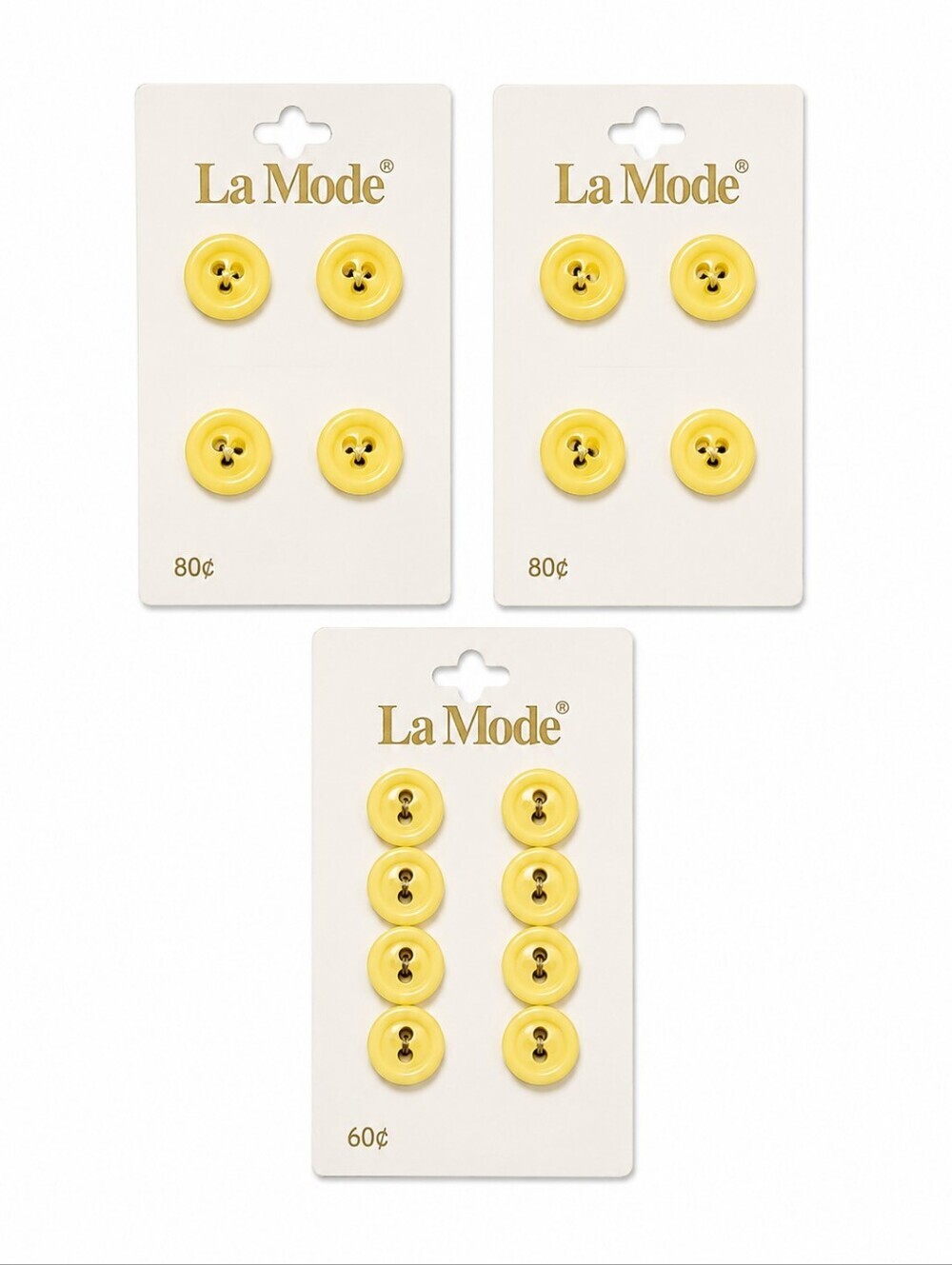 3/$30 VTG LA MODE Yellow 1/2" Four Hole Shirt Buttons